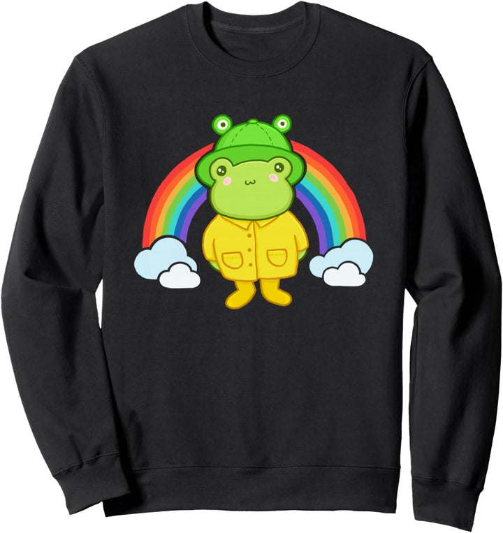 Cute Frog with Hat Rainbow Kawaii Aesthetic Cottagecore Frog Sweatshirt