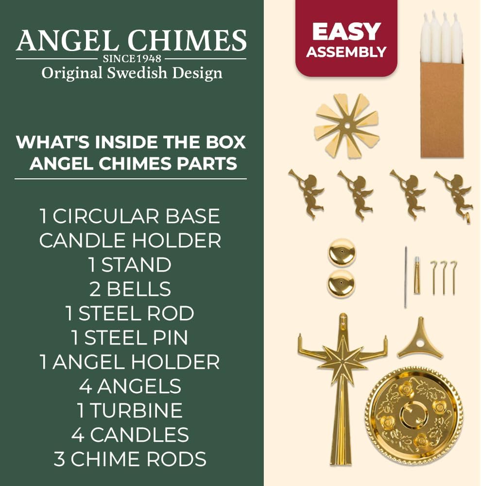 Pyr.Engel m.Glockenspiel 4Kerzen Messing Gold Angel Chimes, Gold Angel Chimes