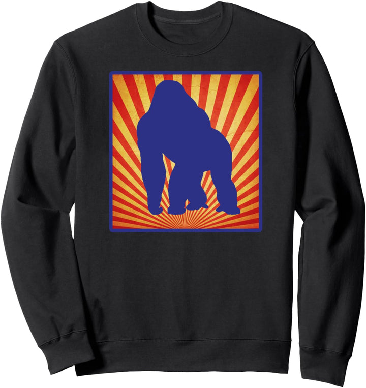 Silberrücken Gorilla Silhouette auf Retro Sunburst Design Sweatshirt