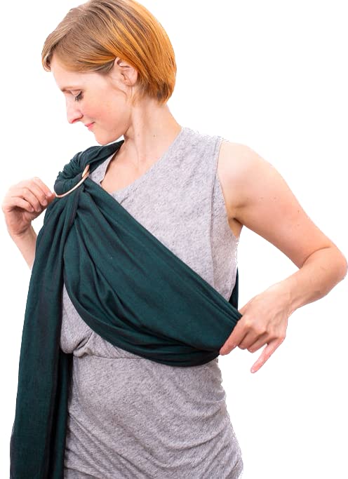 Madame Jordan Ring sling Tragetuch ab Geburt - Biobaumwolle - pur emerald/grün/schwarz - ohne Knoten