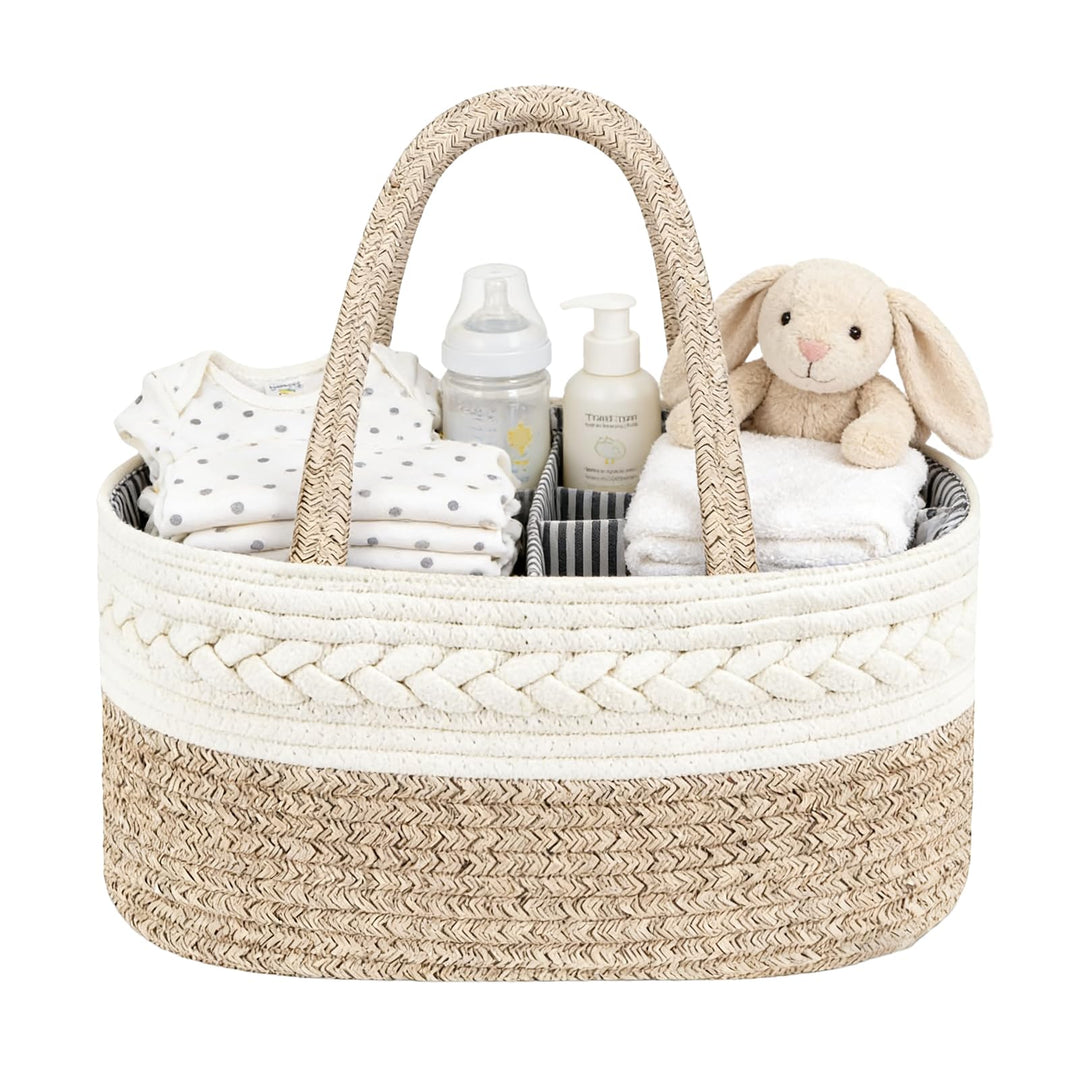 Windel Caddy Organizer, Baby Organizer Korb mit wechselbaren Fächern | 100% Baumwoll Leinen Wickelti