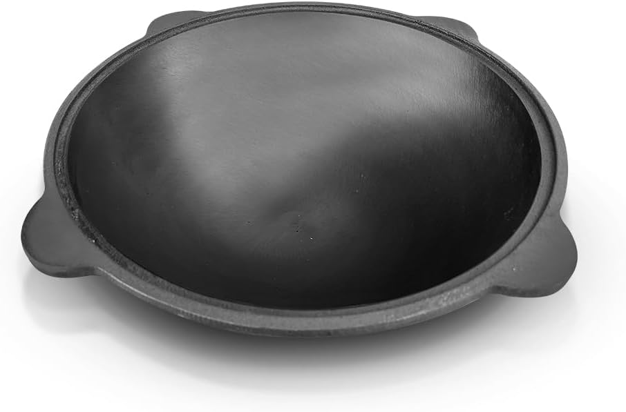 Set - Usbekischer Gusseisen Kasan 10 L runder Boden, Deckel aus Aluminiumguss Schaumlöffel 48 cm Sch