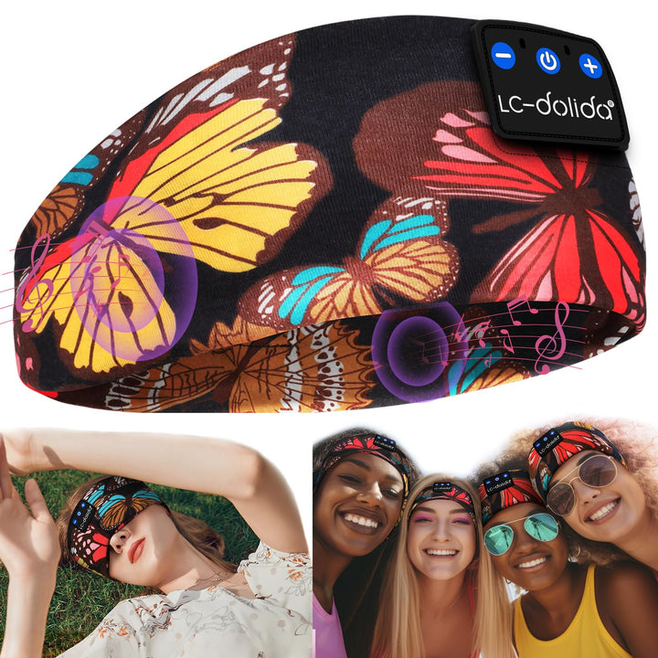 LC-dolida Schlafkopfhörer Bluetooth 5.4, Schlaf Stirnband Kopfhörer Headband Schlafmaske, Sportskopf
