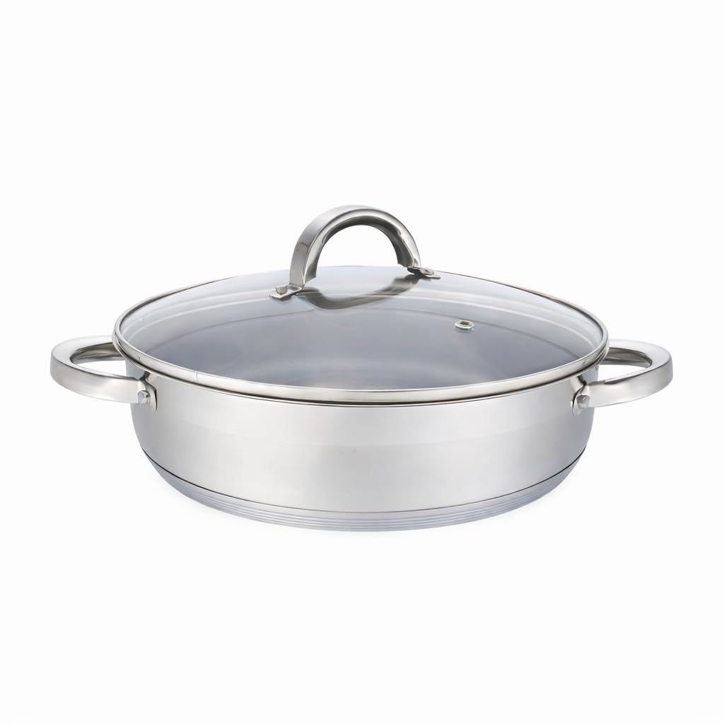 Flach Topf mit Deckel in vielen Grössen Kochtopf Töpfe Induktion Edelstahl (6L/∅28cm), 6L/&amp;