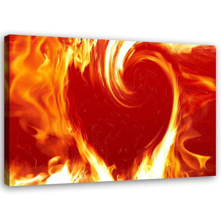 Feeby Bilder Rote Herz Feuer XXL 120x80 cm 1Teilig Wohnzimmer Schlafzimmer Wandbilder Leinwandbilder