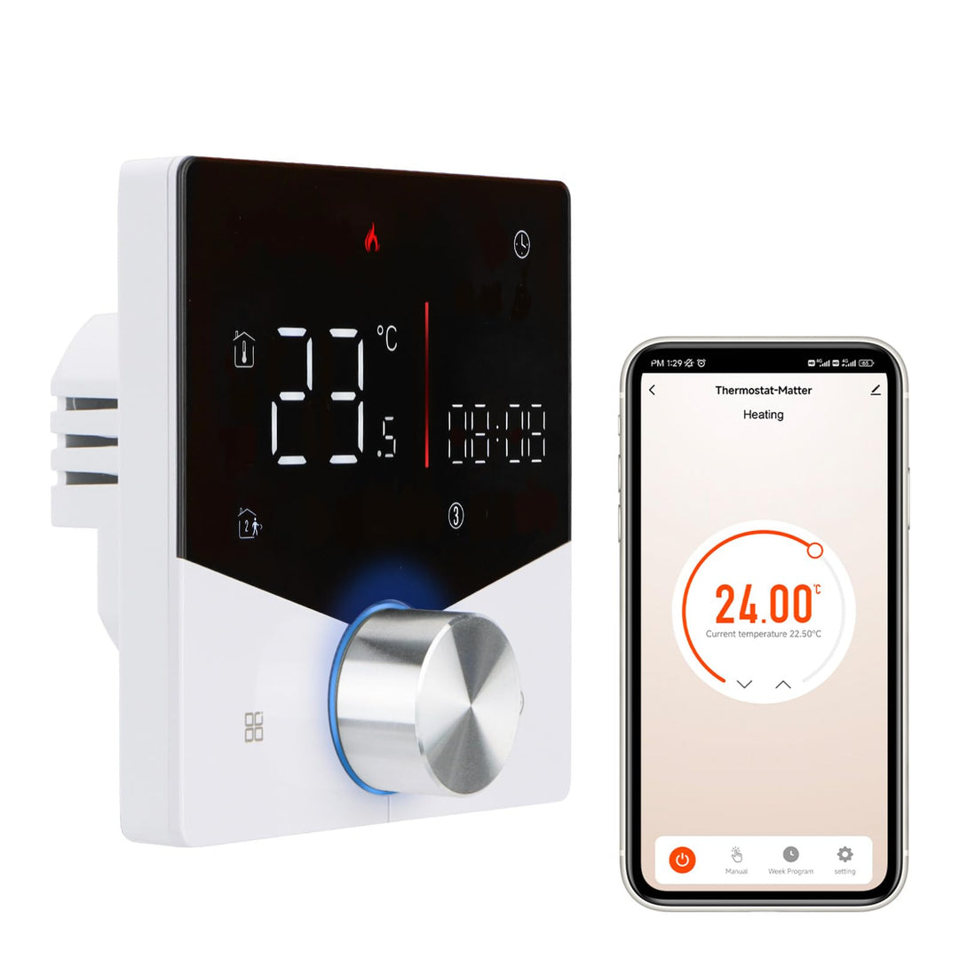 Wengart Matter Thermostat WG009, Smart WLAN Raumthermostat für Wassergeführte Fussbodenheizung, AC 2
