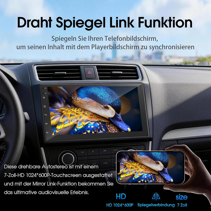 Haudio 2 Din Autoradio mit Wireless CarPlay &amp; Android Auto, 7 Zoll IPS Bildschirm, Mirror Link, GPS,