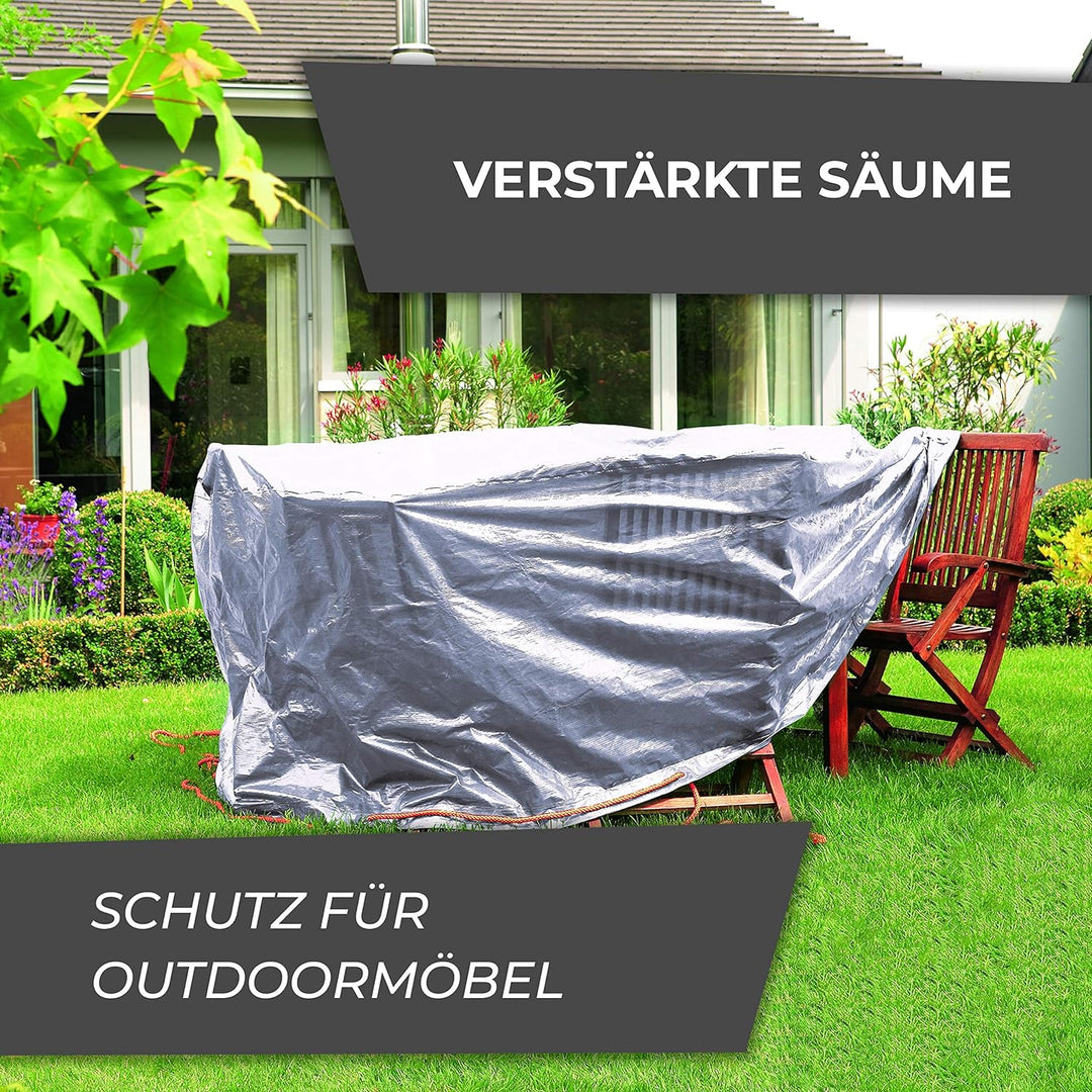 Rainexo Schutzhülle Hochreissfest für 1 Tisch oval, 2.40 x 1.80 x 0.90 m, silber / grau