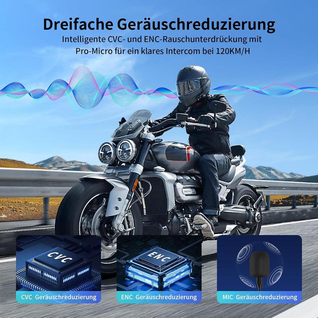 Fodsports FX8 AIR Motorrad Headset, Motorradhelm Headset für bis zu 6 Motorräder mit 1500m Reichweit