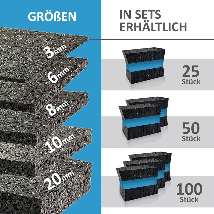 My Plast I 90 x 90 x 20 mm - 100 Stück I Terrassen-Pads – wasserbeständige Gummimatten für Terrassen