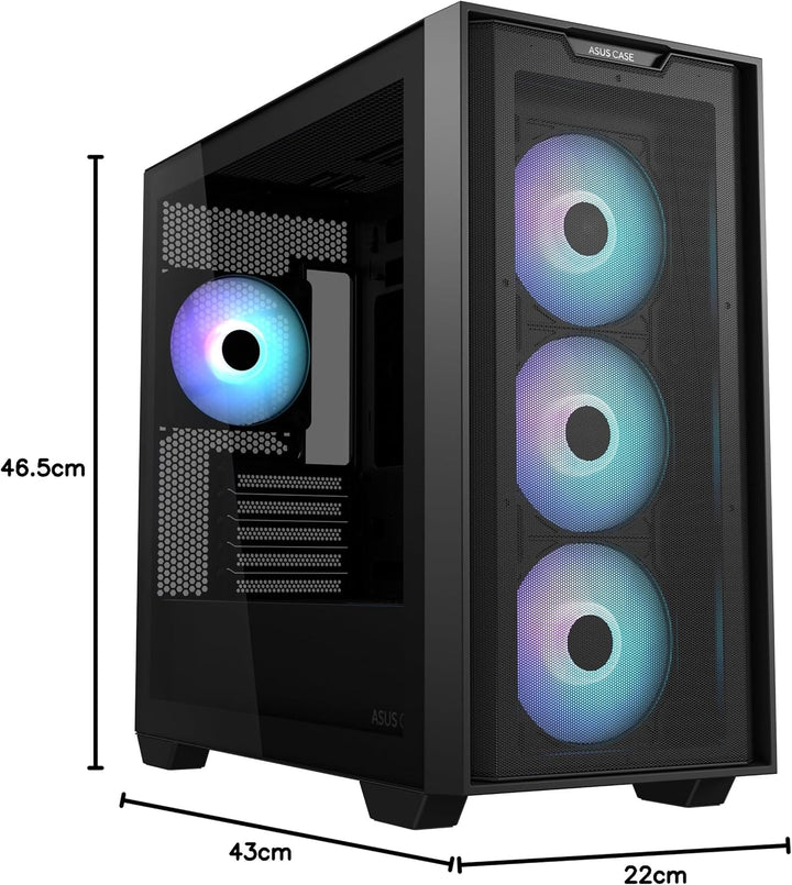 ASUS A21 Plus TG ARGB Black microATX PC Gehäuse (vorinstallierte ARGB-Lüfter, Mesh Frontpanel, kompa