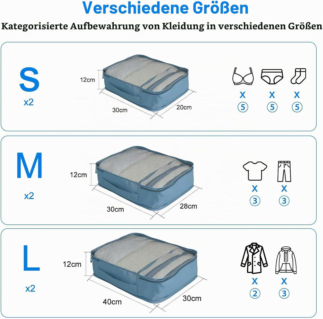 2 Large &amp; 2 Medium &amp; 2 Small Packing Cubes - Mischgrössen Koffer Organizer– Packwürfel von klein bis