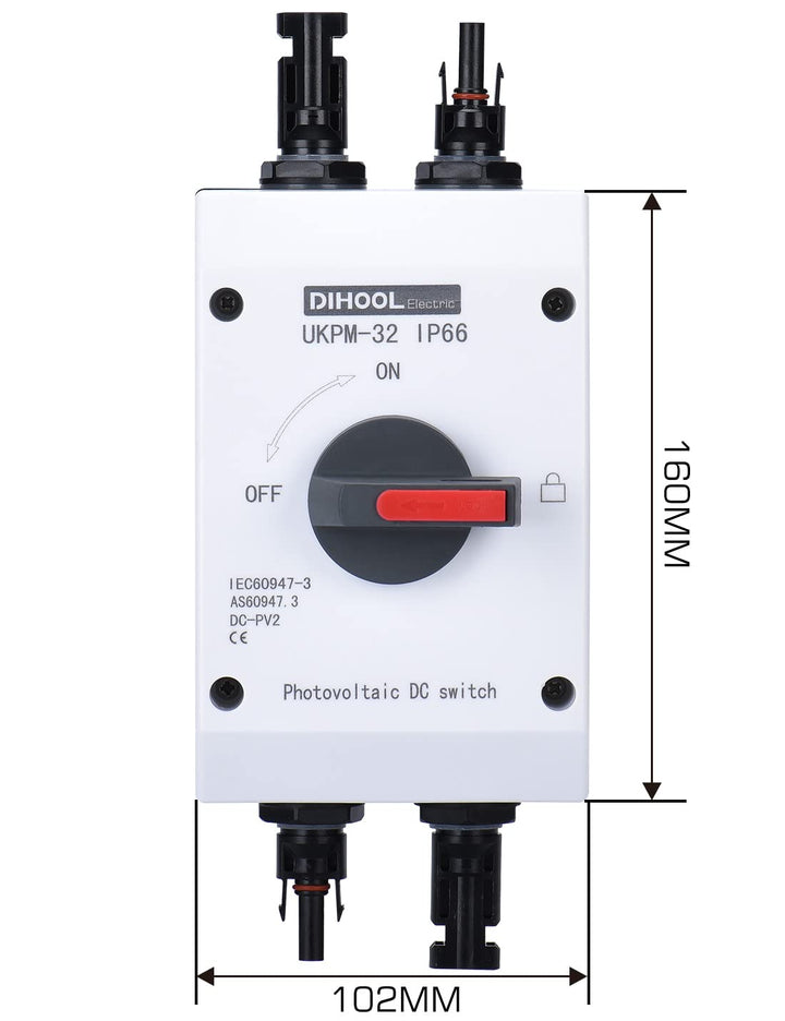 DIHOOL DC Trennschalter Leistungsschalter IP65 Wasserdicht 32a 1200V PV Combiner Box For Solaranlage