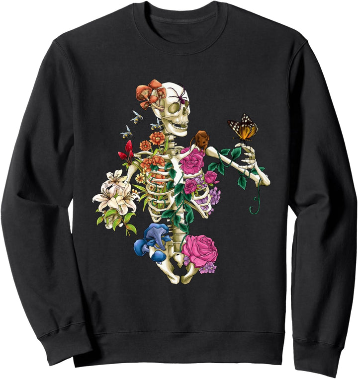 Skelett Mit Blumen Frühling Natur Garten Florist Sweatshirt