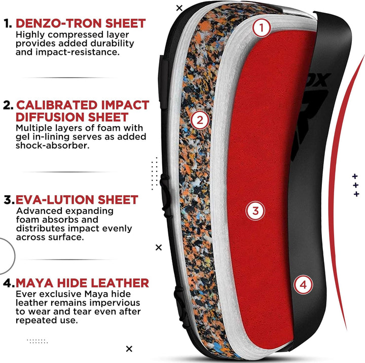 RDX Schlagpolster zum Kampfsport, Curved Trittschlagpolster Kickboxen, Muay Thai Training, Maya Hide