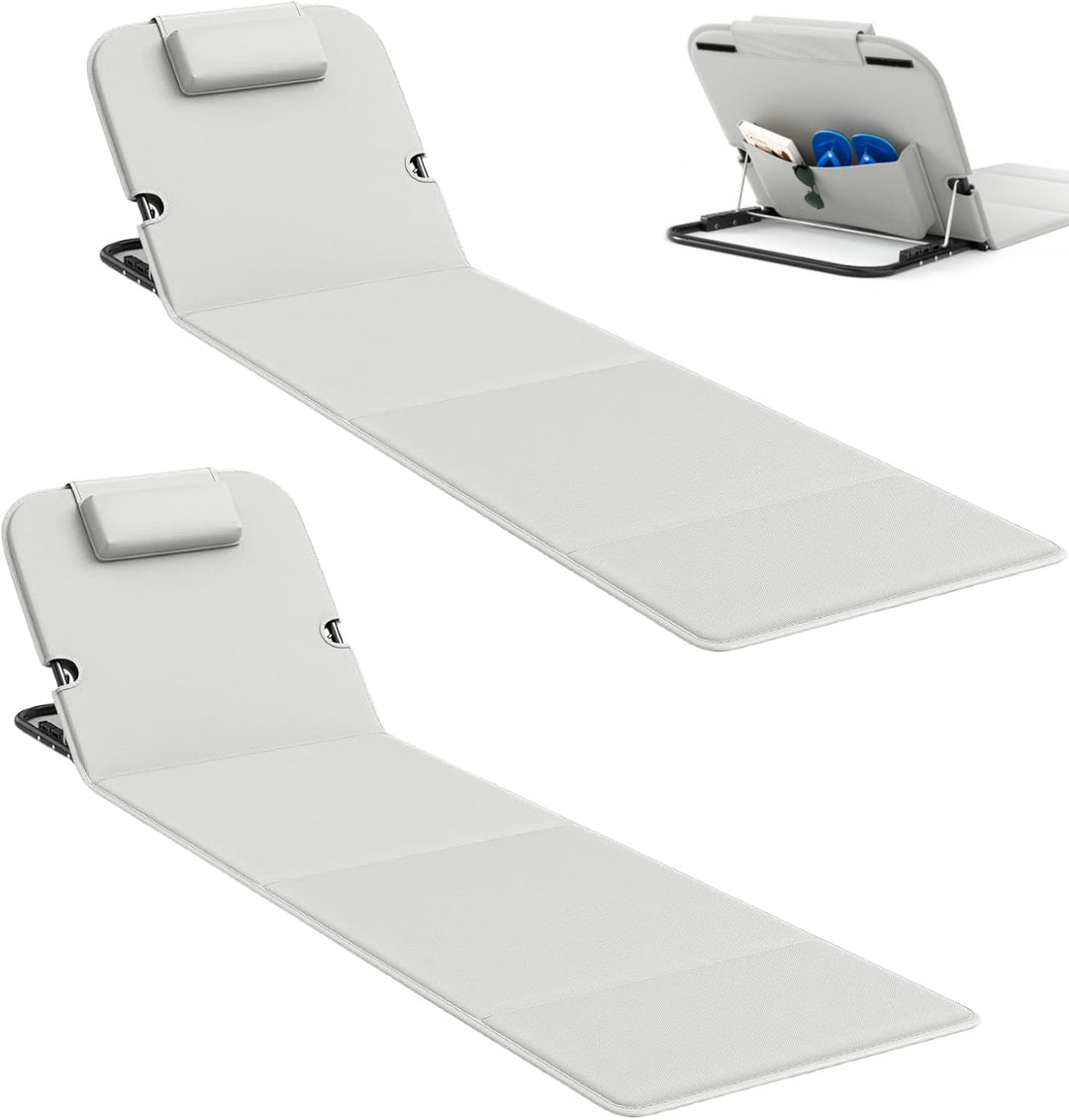 2er Set Strandmatte Klappbar mit Rückenlehne 165cm, 5-Stufige Verstellbarer Strandliege Klappbar Lei