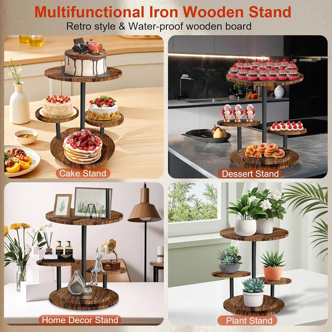 Holz Tortenständer,360°drehbares 4-lagiges Cupcake-Display mit Blumenform als Fruchtschale oder Tabl