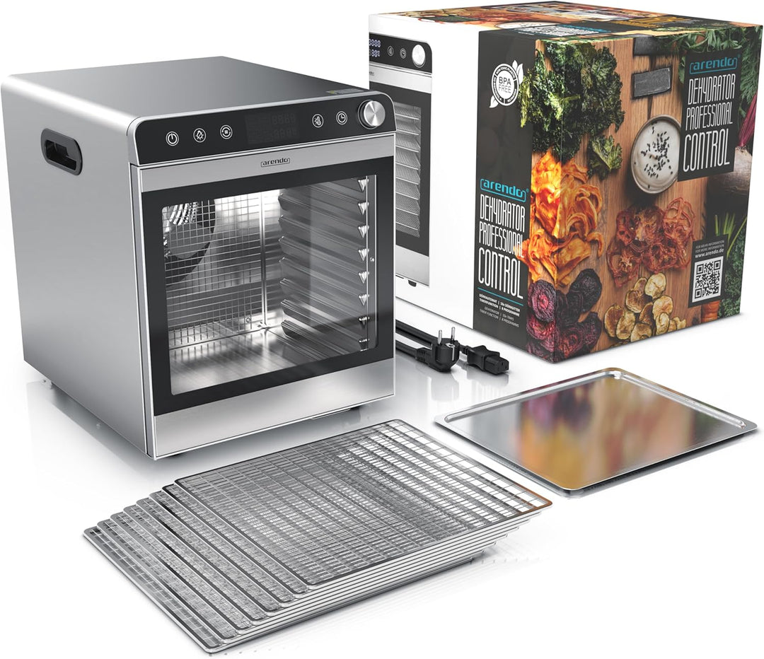 Arendo - Dörrautomat Edelstahl mit 10 Edelstahlgitter - 8400 cm² - Dörrgerät Dehydrator Obsttrockner