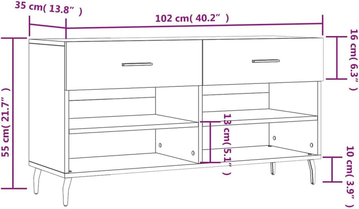 vidaXL Schuhbank Betongrau 102x35x55 cm Holzwerkstoff, Betongrau