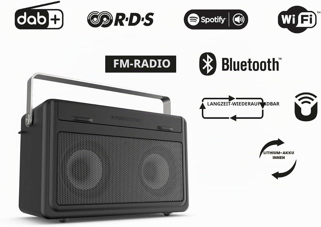 PerfectPro Baustellenradio AUDISSE, WiFi internetradio, DAB+ und UKW-Empfang, Bluetooth, Akku integr