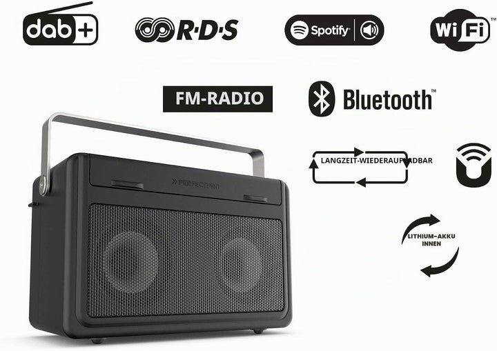 PerfectPro Baustellenradio AUDISSE, WiFi internetradio, DAB+ und UKW-Empfang, Bluetooth, Akku integr