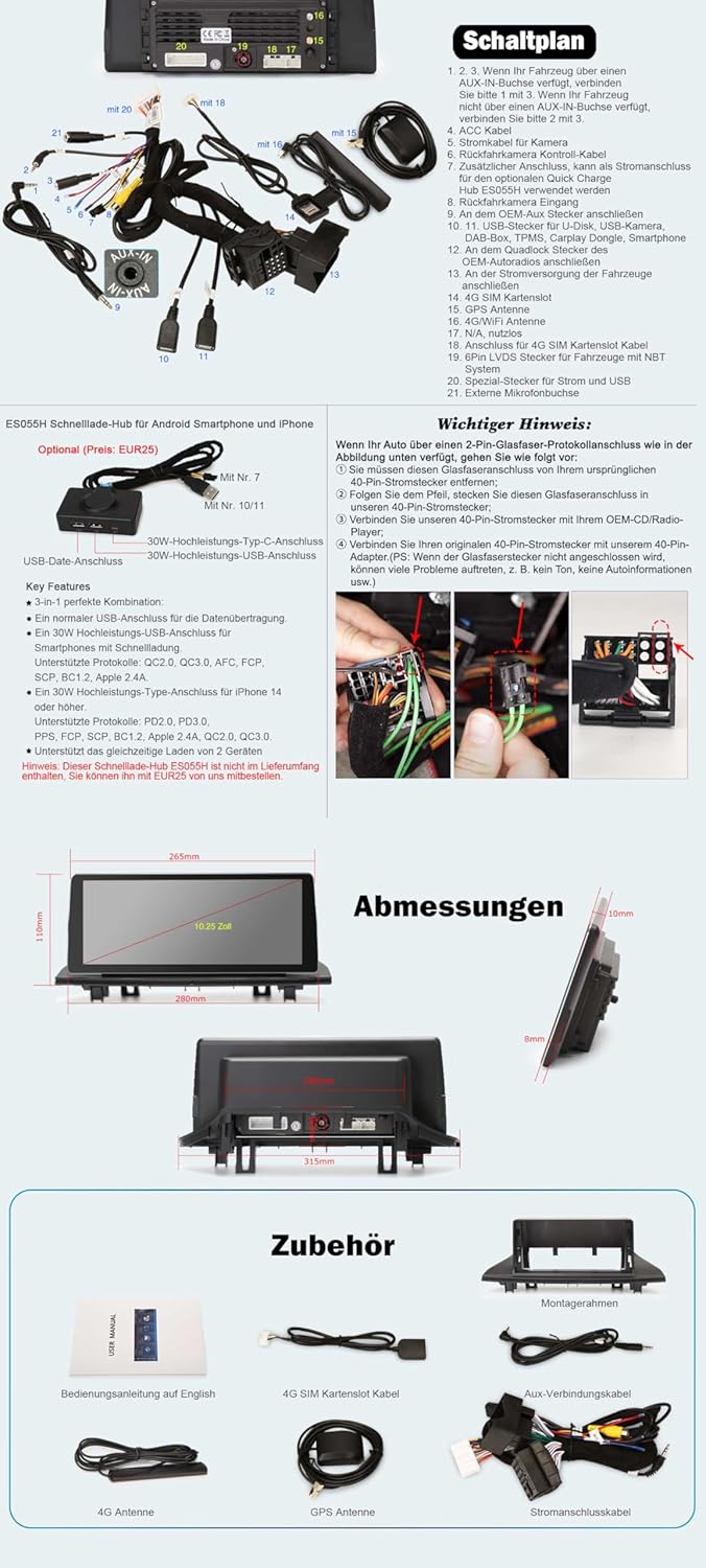 Erisin 10.25" Android 12 8-Kern 4GB RAM+64GB ROM Autoradio GPS Navi für BMW X1 F48 (2016-2017) NBT U
