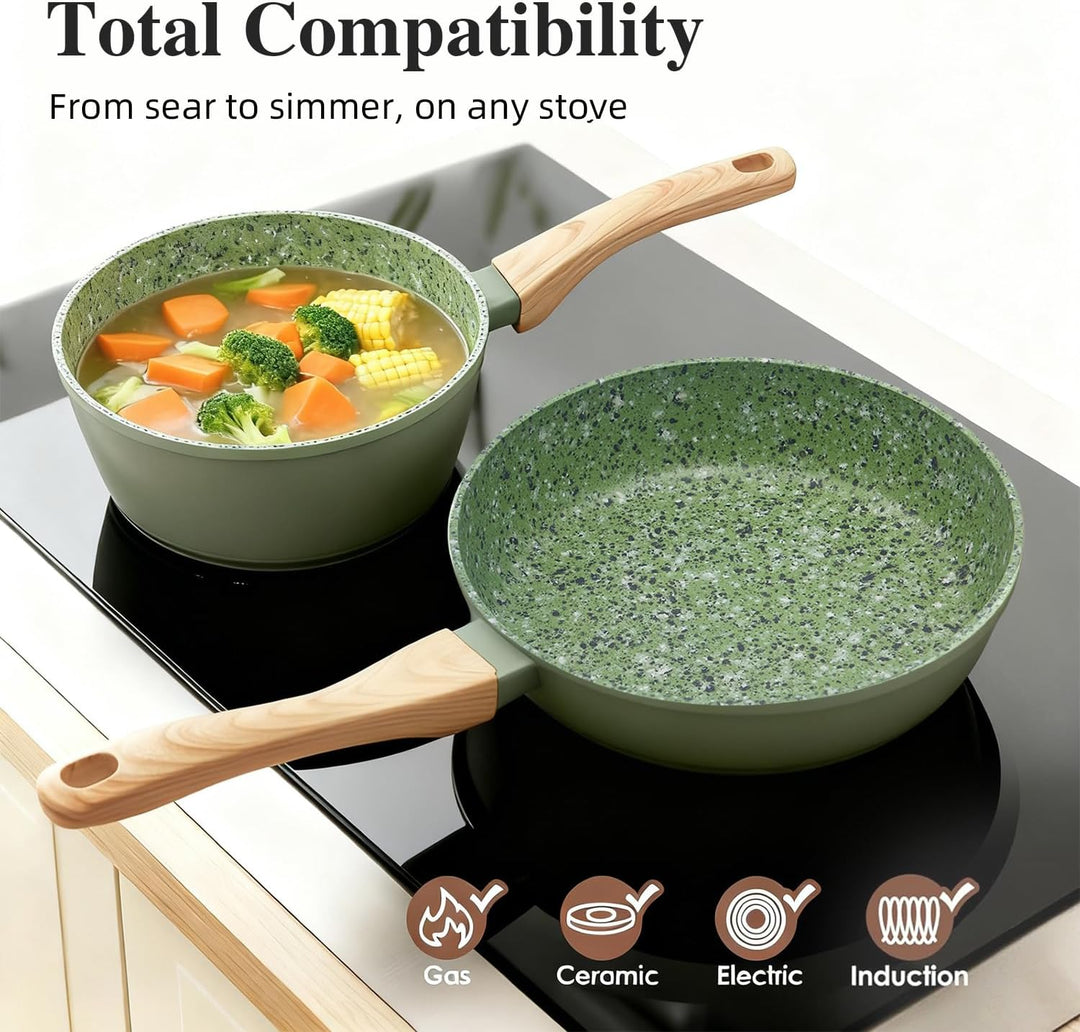 Topfsets Pfannenset, 3-Teilig 28cm Schweizer Granit Beschichtung Pfanne Set, Antihaft-Keramik-Kochge