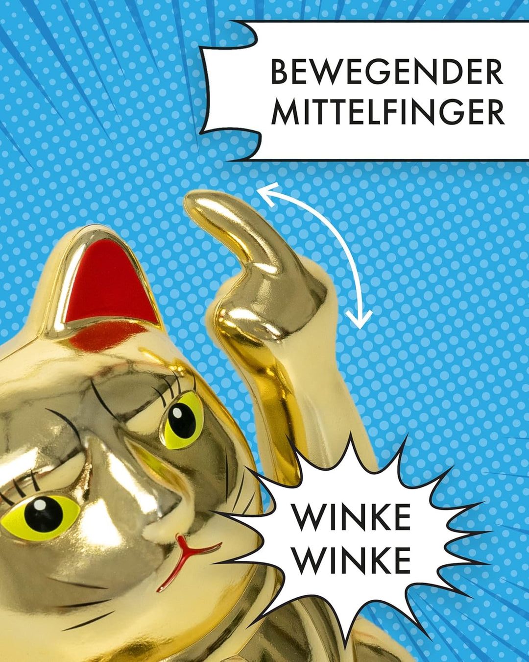 ANGRY CAT - Winkekatze Lucky CAT - Lustige winkende Katze - japanische Winkkatze - Dekoartikel Wacke