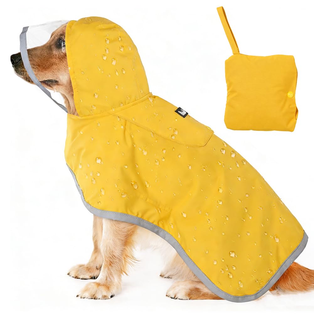 Hunderegenmantel, Wasserdichter Regenmantel für Hunde mit Kapuze &amp; Reflektierende Streifen, Verstell