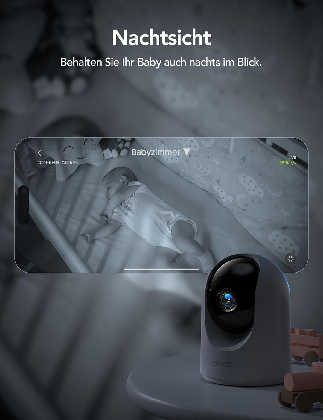 GNCC Überwachungskamera Innen - 2K Kamera Überwachung Innen, 360° WLANkamera Indoor Hundekamera mit