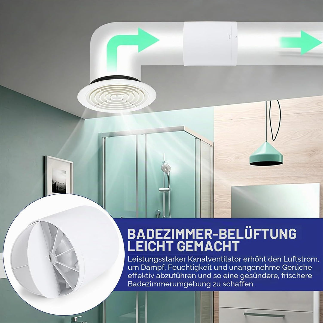 lalago Kanal Rohrventilator 150mm, Inline-Abluftventilator 34dB Leise Weiss, Rohrlüfter mit Rückstau