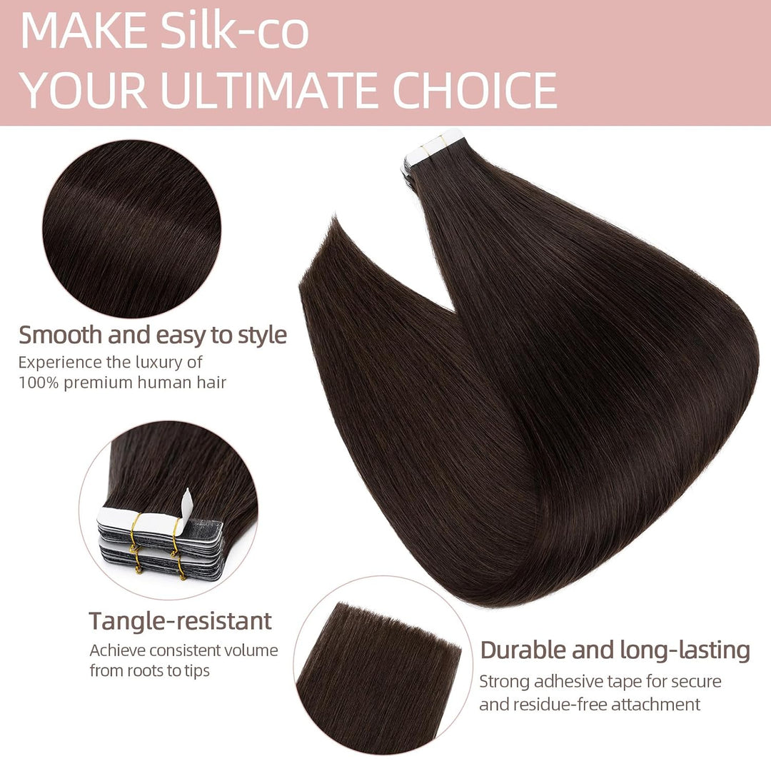 Silk-co Tape in Extensions Echthaar 30g, 20stk leicht Tape Extensions Echthaar, Remy Haarverlängerun