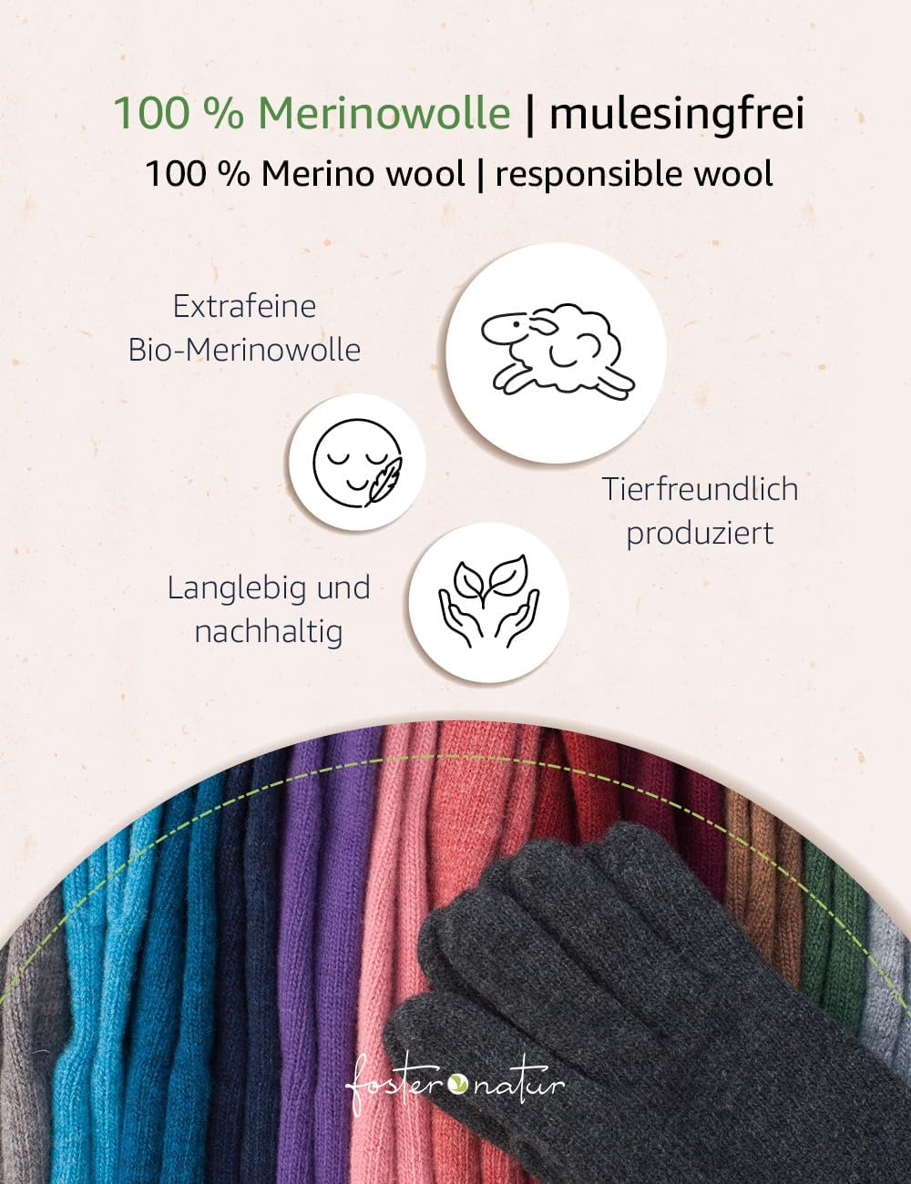 FosterNatur, Damen Wollhandschuhe/Fingerhandschuhe, 100% Wolle extrafine, Anthrazit