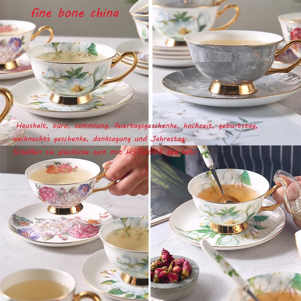 12 Stück Europäischen Blumen Tee Set,Bone China Tee Set Service Kaffee Set, 9 Optionen.Mit Geschenkb