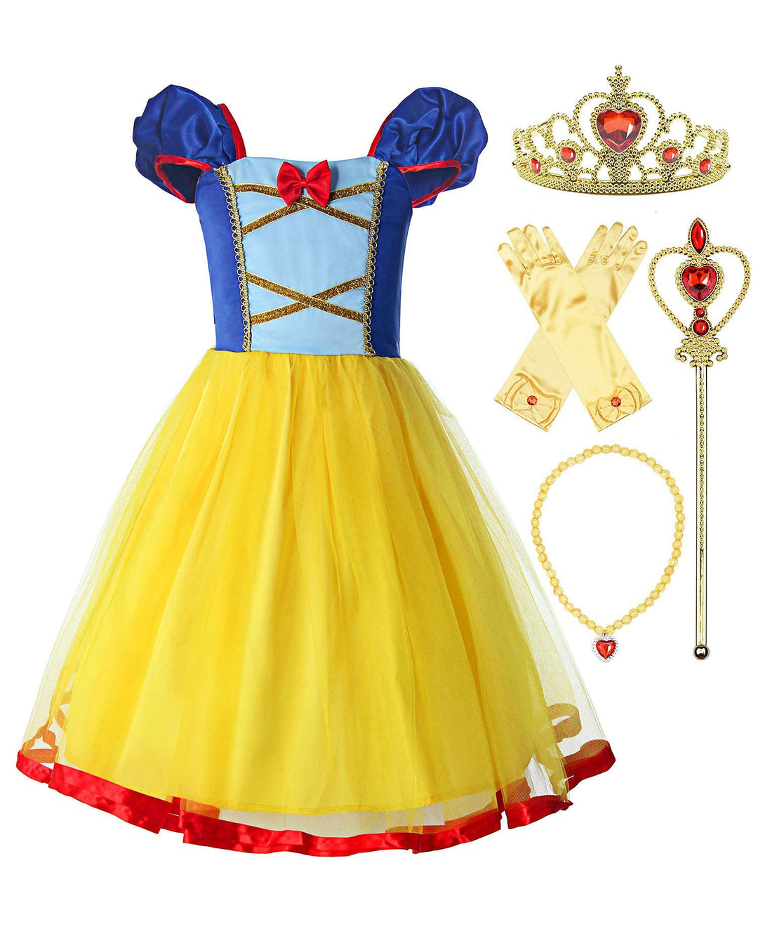ReliBeauty Mädchen Elastische Taille Rückenfreie Prinzessin Kleid Kostüm, Gelb, mit Zubehör, 110 Gel