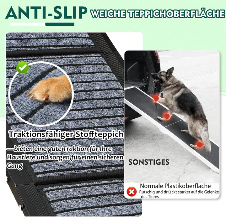Extra Lang 170cm Hunderampe Auto Klappbar,Hundetreppe Auto mit High Traction Teppichoberfläch,rutsch