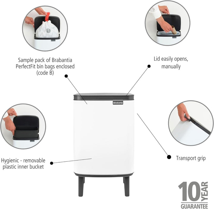 Brabantia - Mülleimer Bo Hi 7L mit Soft-Close-Deckel, herausnehmbarem Inneneimer und Transportgriff