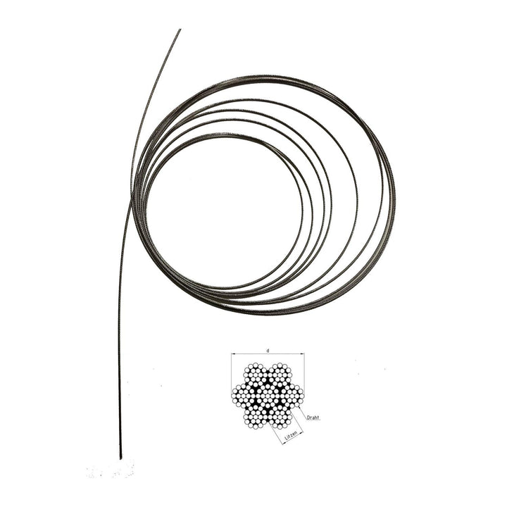 Drahtseil 2mm 25 Meter Edelstahl 7X19 EN 1.4401 weich A4 NIRO, Nirosta 25 Meter Drahtdurchmesser 2mm