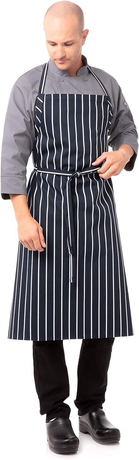 Chef Works Unisex Englische Kochschürze, Marineblau mit Kreidestreifen, Einheitsgrösse Einheitsgröss