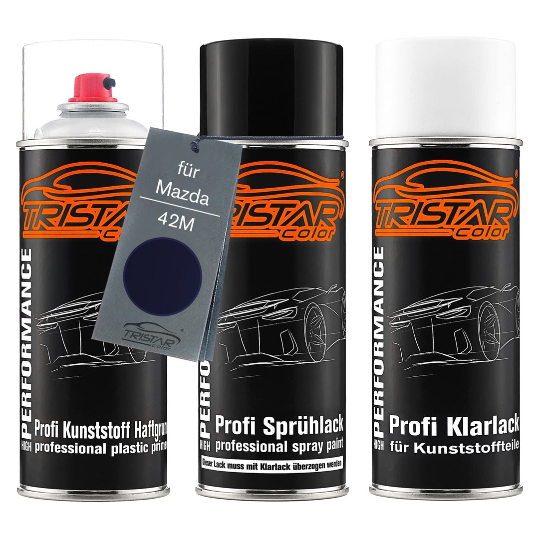 TRISTARcolor Autolack Spraydosen Set für Kunststoff Stossstange für Mazda 42M Deep Crystal Blue Perl