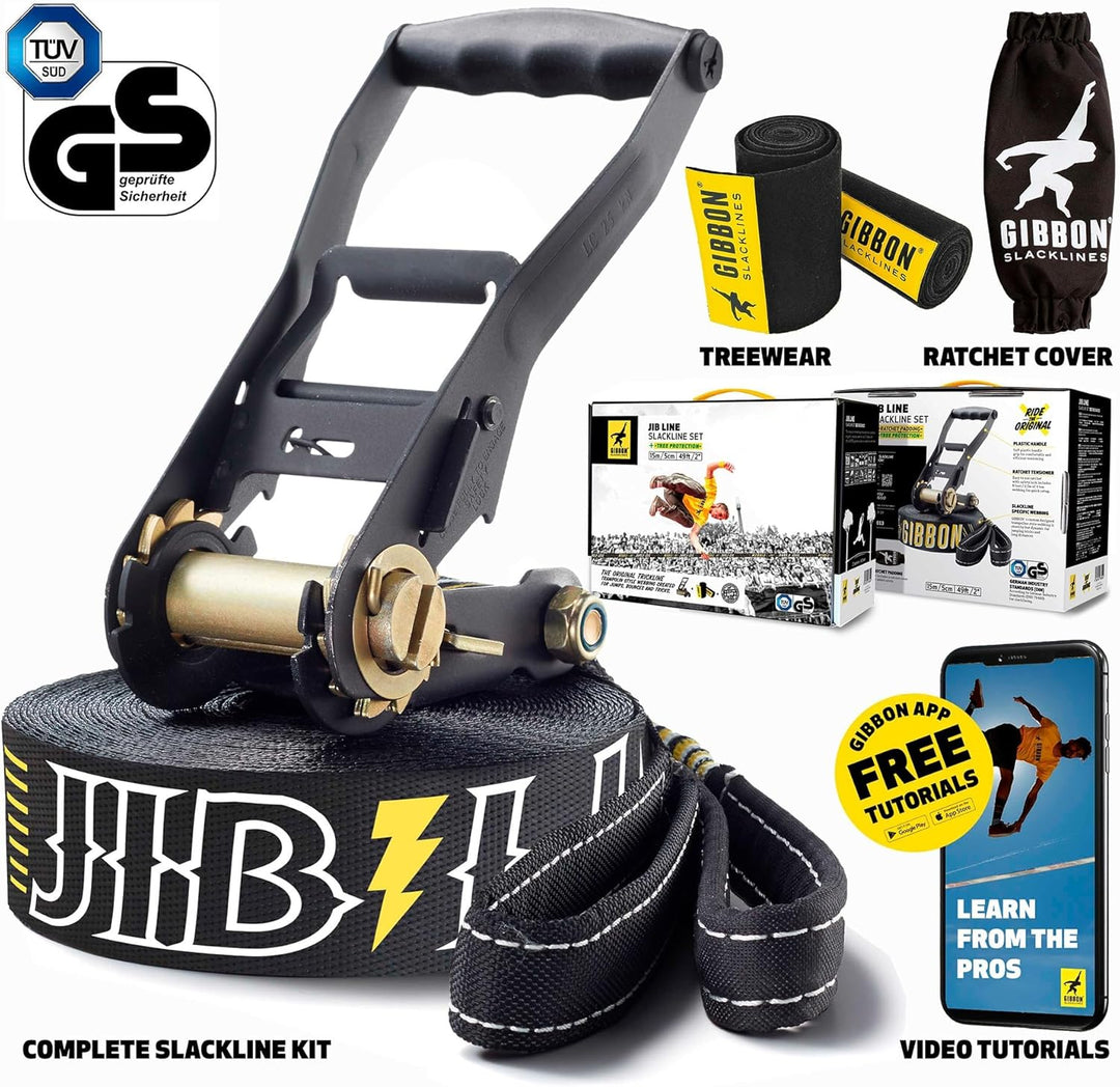 Gibbon Slacklines JibLine 15m Trickline Set inkl. Ratschenschutz | Baumschutz | Sicherheitsverschlus
