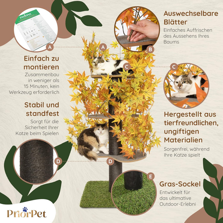 Kratzbaum Natur zum Klettern, Verstecken und Schlafen - gross mit austauschbaren Blättern - einfach