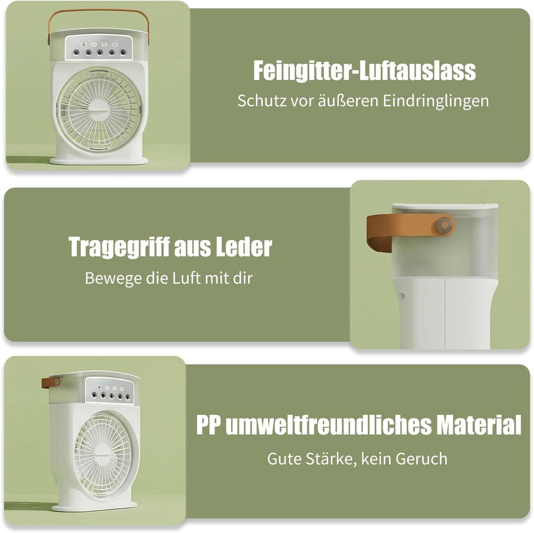 ragbare Klimaanlage Fan, 4 in 1 Personal Mini Cooling Fan mit Wassernebel Spray, 3 Geschwindigkeiten