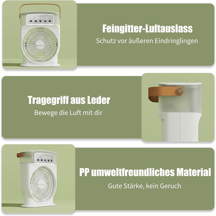 ragbare Klimaanlage Fan, 4 in 1 Personal Mini Cooling Fan mit Wassernebel Spray, 3 Geschwindigkeiten