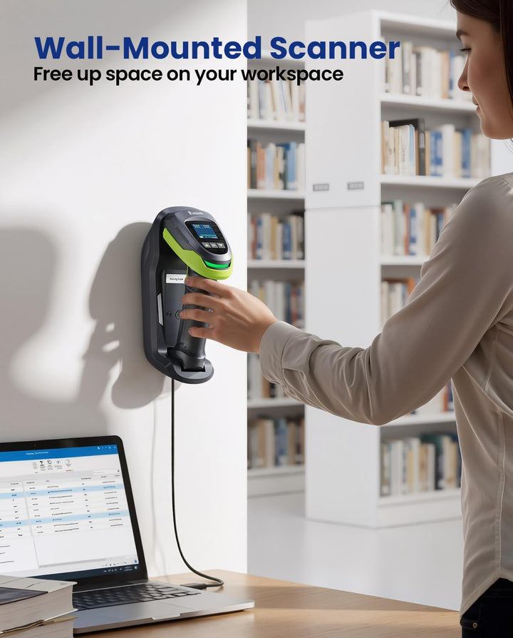 Eyoyo Barcode-Scanner kabellos mit Bildschirm: Pro 1D 2D QR Bluetooth-Scanner, Wandhalterung mit Lad
