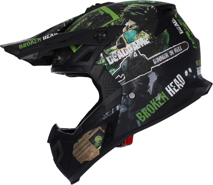 Broken Head Supermoto- &amp; Motocross-Helm Resolution Grün - Schwarz-Grün S (55-56 cm) Crosshelm, S (55