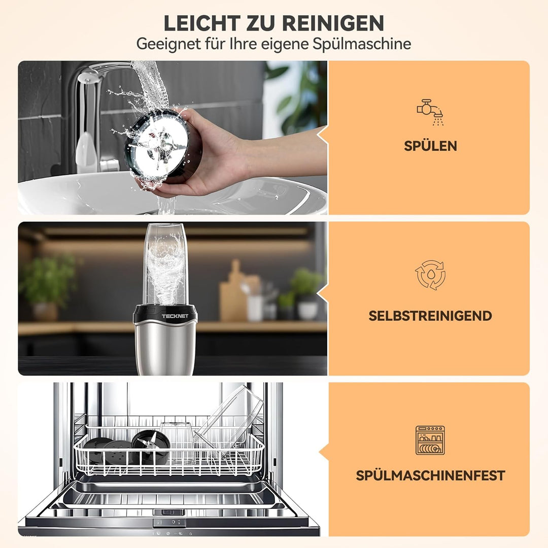 TECKNET Smoothie Maker, 600W Mini Mixer Smoothiemixer mit 4 Edelstahl Blatt, Tragbarer Standmixer 50