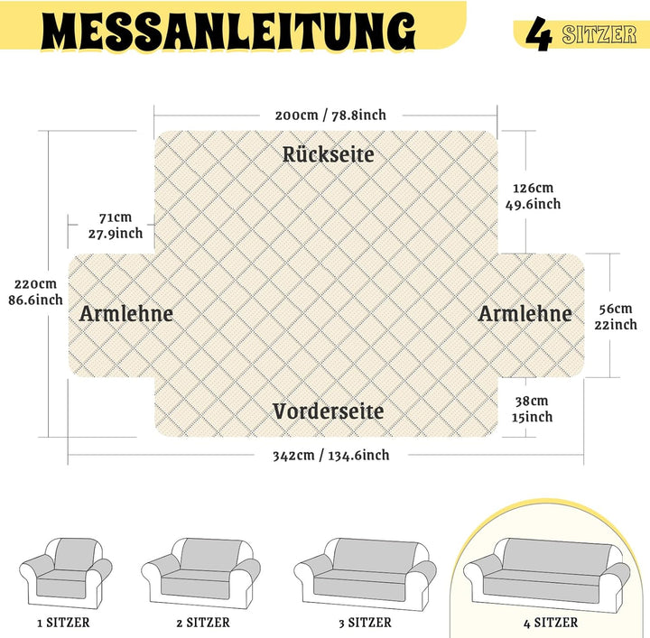 TAOCOCO Sofa Überzug, Sofabezug Wasserdicht Mit Gummiband，Wohnzimmer Anti-Rutsch Gepolsterter Sofasc
