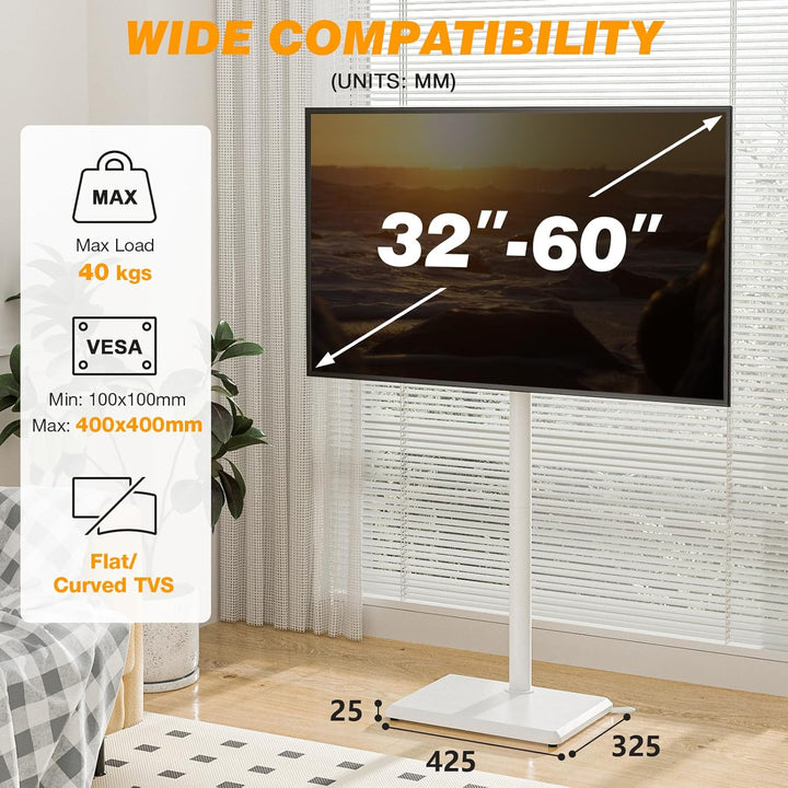TVON TV Ständer TV Bodenständer für 32-60 Zoll Fernseher Standfuss Fernsehstand höhenverstellbar sch