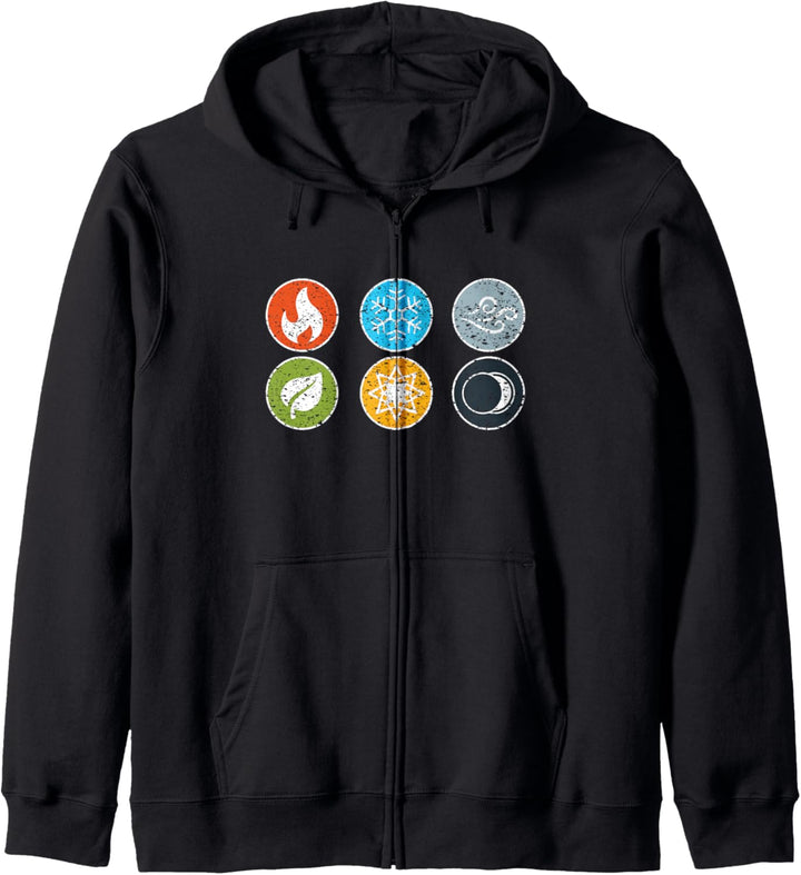 Gloomhaven-Element-Symbol-Feuer-Eis-Luft-Erdlicht-Dunkelheit Kapuzenjacke